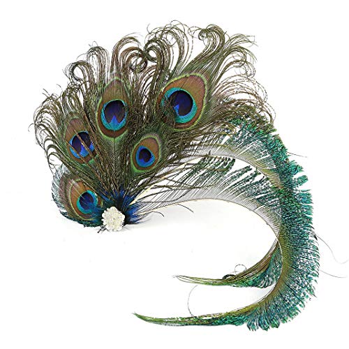 Fascinator Peacock Feather Hair Clips Flapper Headband Art Deco 20's Accessories for Women - color: 08green