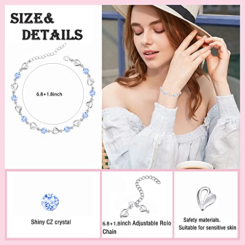 M&Ostyle Silver Bracelet for Women,Bracelet Shiny Crystal Diamond Adjustable Bracelet Mother's Day Jewelry Gift Birthday Christmas Gifts for Women Mom Wife - color: Blue