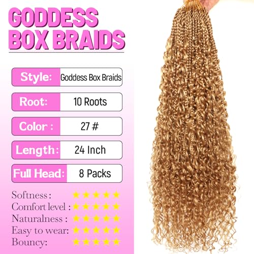 Goddess Boho Box Braids Crochet Hair-8 Packs 24 Inch Crochet Box Braids for Black Women Pre Looped (#27, 24 Inch (Pack of 8)) - color: #27, size: 24 Inch (Pack of 8)