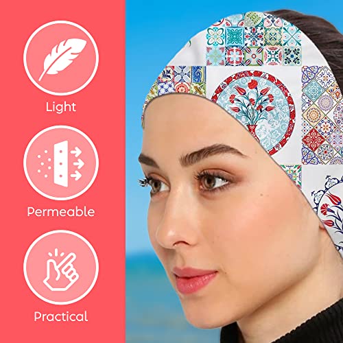 dscarf Womens Neck Scarf 21"x21" Small Square | Headband Scarf Ethnic Bandana Head Scarf Flowering Breathable Lightweight - color: Blue Design 2
