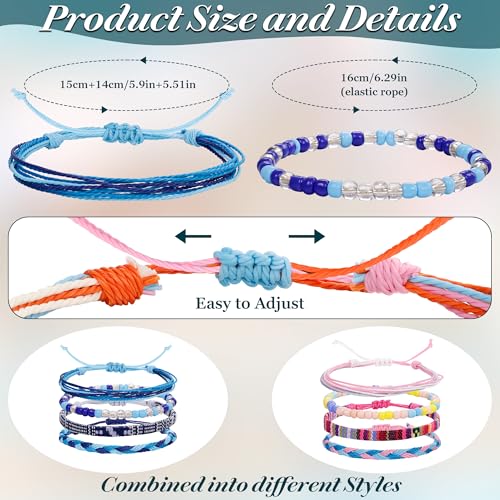 36Pcs Boho Surfer Bracelets Anklets for Women Men Adjustable String Rope Anklets Handmade Beach Colorful Bracelets Anklets Friendship Braided Bracelet Waterproof