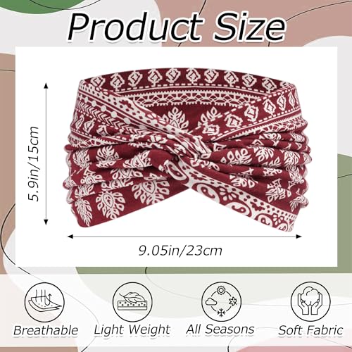 6 Pack Boho Wide Headbands for Women Wide Twist Knotted Head Wraps Turban Stretchy Leopard Hair Bands Elastic Non-Slip Workout Head Wraps Accessories - color: Multicolor-3