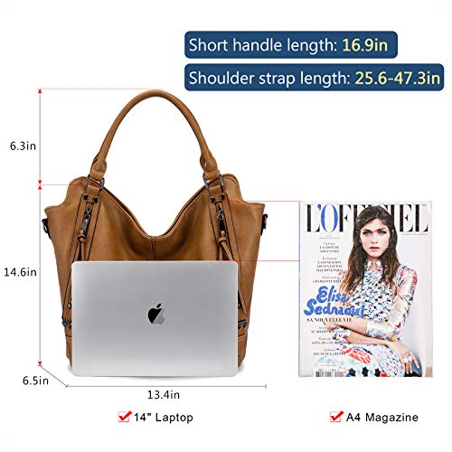 Tote Bag for Women PU Leather Shoulder Bags Fashion Hobo Bags Large Purse and Handbags with Adjustable Shoulder Strap - color: Tan
