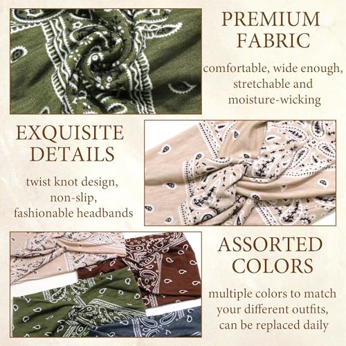 Boho Bandana Headband For Women Wide Headbands Knotted Turban Head Wraps Cute Head Scarf Hairband Paisley Fashion Hair Wrap Turban Bands Workout Bandana Hair Accessories For Women 4 Pack - color: Style 119