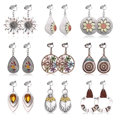 Thunaraz Clip on Dangle Earrings for Women - Bohemian Trendy Clip on Earrings Lightweight Comfortable Earrings Hypoallergenic Drop Clip ons for Non-pierced Ears Women - style: Style B