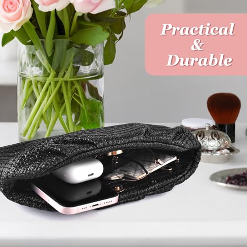 ERKOON Clutch Purse for Women Elegant Pleated Evening Bag Crossbody Shoulder Handbag Envelope Bag with 2 Detachable Chain - color: Black-1