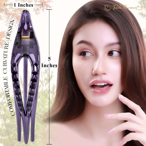 RC ROCHE 6 Pcs Flat French Claw Hair Clips For Women Thick Curly Hair Barrettes Duckbill Concord Side Slide Extra Hold Curved Eyelet Strong Hold Grip, Medium Transparent Multicolor - color: Transparent