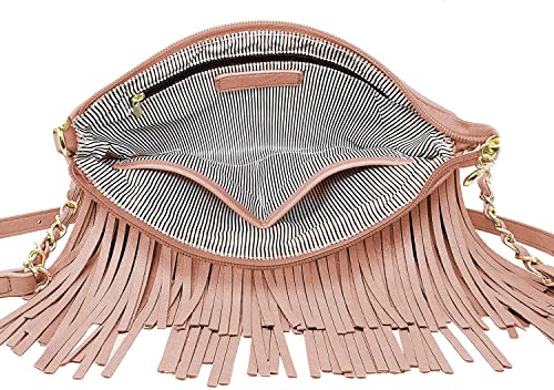 Solene Fringe Crossbody Shoulder Bag with Strap, Tassel Messenger bag, Country Style Western Fringe Purse for Women - color: Rose Pink