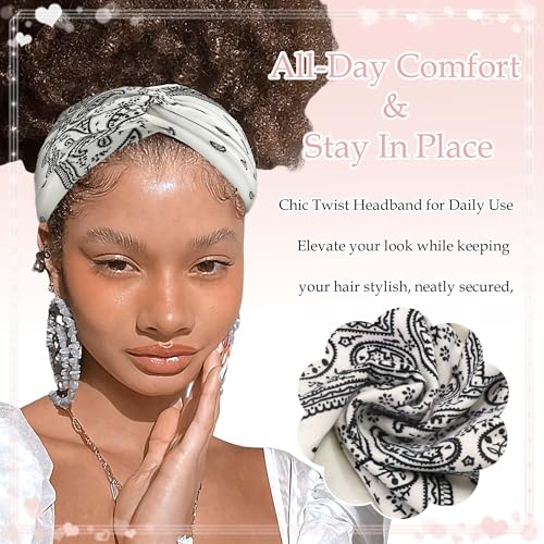 Boho Bandana Headband For Women Wide Headbands Paisley Criss Cross Turban Head Wraps Non Slip Hair Scarf Head Bands Cute Hairband Fashion Hair Accessories For Girls Teens 4 Pack - color: Style 134