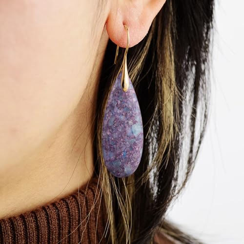 SELOVO Stone Fishhook Dangle Drop Earrings Statement Earrings for Women Stone - color: Light Purple-Gold Color Hook