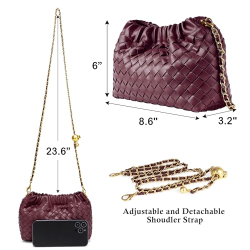 Joryin Woven Women's Crossbody Bag & Evening Purse, Trendy Dumpling Clutch & Hobo Cloud Shoulder Bag Trendy Dumpling Clutch - color: Woven Leather-wine
