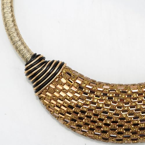Ethnic Crystal Rhinestone Pendant Necklace Earrings Set Women Handmade Tribal Collar Choker Chunky Metal Bib Rope Chain African Statement Jewelry Set - color: NXR1429-champagne