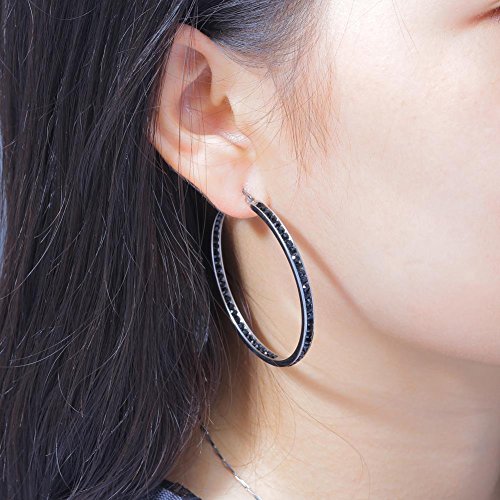 CiNily Mult-colors Crystal Stainless Steel Hoop Earring for Women Hypoallergenic Jewelry for Sensitive Ears Large Big Hoop Earrings 2" - color: Black