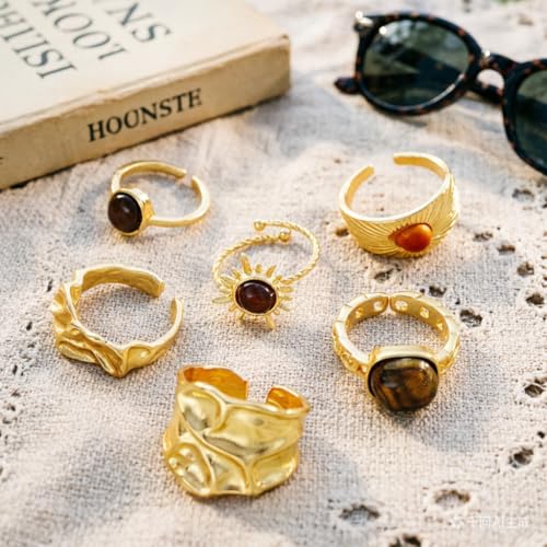 Chunky Gold Rings Set for Women Stackable Statement Ring Sets Non Tarnish Adjustable Open Knuckle Rings Irregular Gold Jewelry Set Trendy Prom Outfits Accessories - color: gold2