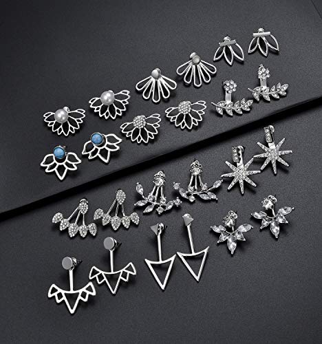 Tornito 6-12 Pairs Lotus Flower Earring Studs Chic CZ Earrings Jackets For Women Silver Rose Gold Tone - color: A:12 Pairs,Silver Tone