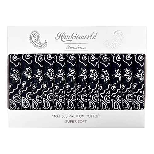 Bandanas Gift Set 12 Pack Soft Thin Handfeel Cotton Bandanna Scarf for men - color: Black