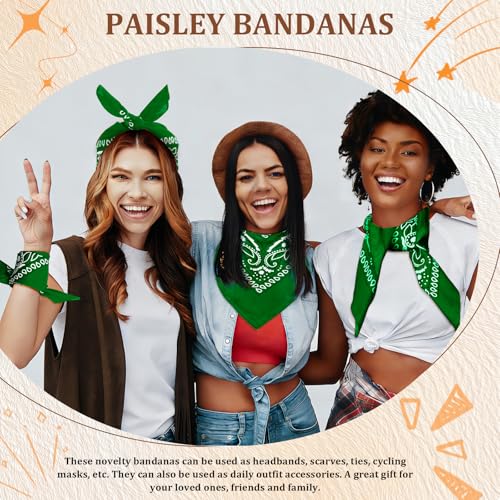 50 Pcs Bandanas Bulk Large Bandana Headband Paisley Cowboy Bandana Scarf Handkerchief for Women Men - color: Green