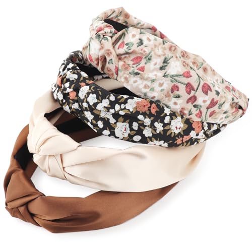 DRESHOW Headbands for Women and Girls Flower Printed Knotted Plastic Head Band Fashion Boho Wide Hairbands Non Slip Hair Accessories 4 Pcs - color: 4 Pcs: Mori Style E