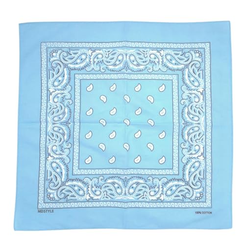 MDSTYLE 6 Pack 100% Cotton Bandanas 22” x 22" for Men & Women Paisley Handkerchief Headband Scarf Bandana - color: Light Blue