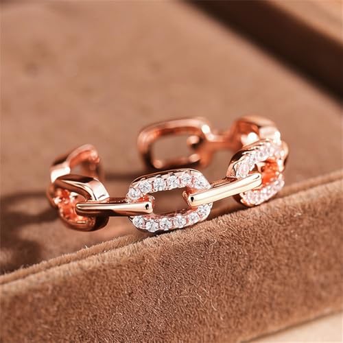 Chain-Shaped Opening Women's Ring with Micro-Pave Cubic Zirconia - color: Rose Gold Color