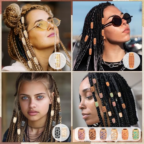 38Pcs Wooden Hair Beads for Braids and Dreadlocks, Loc Jewelry Bead for Black Women and Men, Multi Shape Beads for Necklace Bracelet Hair DIY Craft Handmade Decoration Dreadlock Accessories