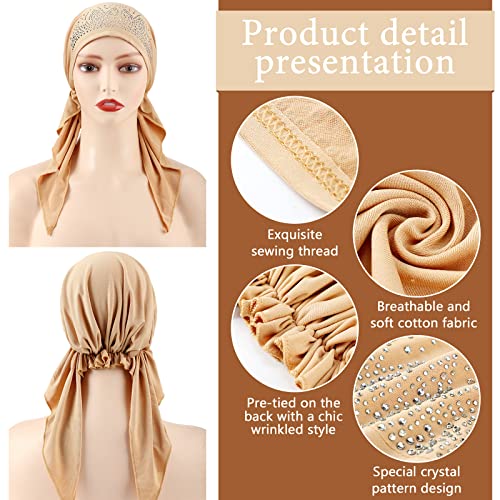Geyoga 6 Pack Rhinestone Head Scarf for Women, Sequin Pre Tied Head Wraps, Stretchy Turban Cap for Hair Loss & Daily Wear(Classic Style) - style: Classic