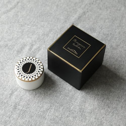 COLLECTIVE HOME - Monogram Jewelry Box, Bohemian Ceramic Trinket Box, Storage for Necklace Ring Bracelet Keys, Birthday Mother's Day Christmas Gift for Women, 3.25" x 2.5" (J) - color: J