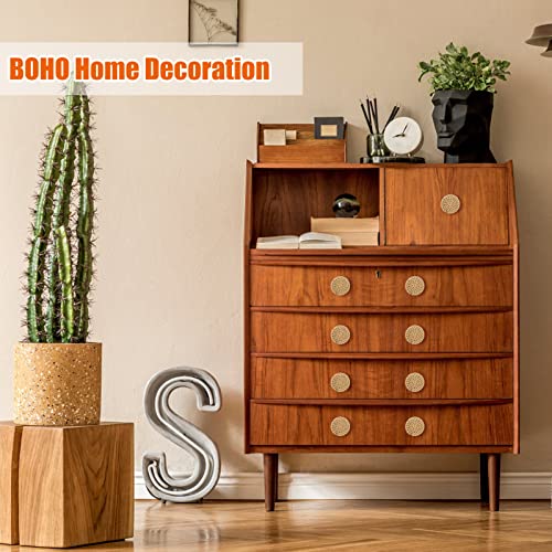 ANPHSIN 24 Pack Boho Rattan Cabinet Dresser Knobs- Durable Beech Wood Drawer Knobs, Decorative Handmade Wicker Woven Pulls Handles with 48 Screws for Home Furniture - style: Round Rattan (24 pcs)