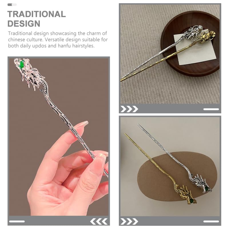 Dragon Hair Chopsticks Dragon Hairpin Vintage Hair up China Headgear Women's Faucet Zinc Alloy Chinese Japanese Chopsticks - color: Silver