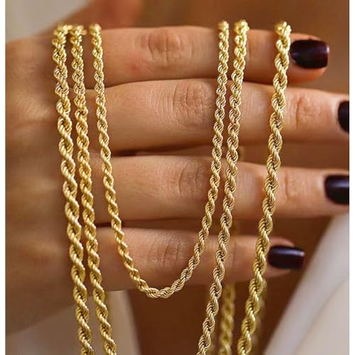 14K Yellow Solid Gold 1.5mm、2mm、3.2mm and 4.2mm Twisted Rope Chain Necklace, Ideal Gift for Women And Men(Lengths from 16 to 36 Inches) - size: 18inch