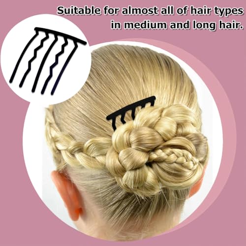 6 Piece Metal Hair Side Combs Hair Fork Clip Pins for Updo Bun, U Shape for Vintage Hairstyle Hair Accessories (4 Pins, 5 Pins) - color: Black-4/5 Teeth