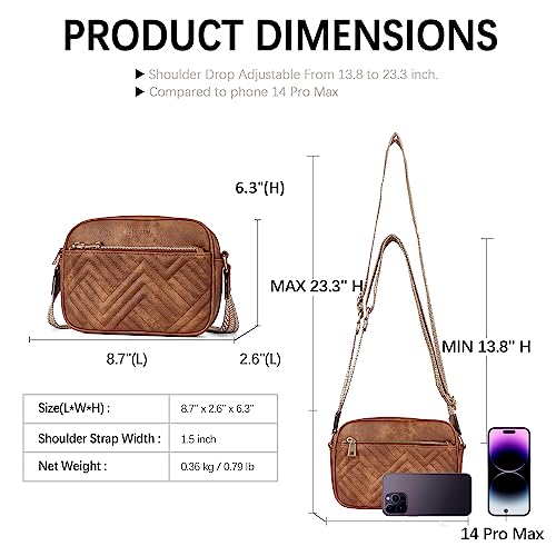 BOSTANTEN Quilted Crossbody Bags for Women Vegan Leather Purses Shoulder Handbags with Wide Strap - color: Brown