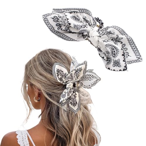 Bow Claw Clips Bow Hair Clips White 1PCS Big Hair Bows for Women Butterfly for Styling Large Hair Clips for Thick Hair for Girls Hair Accessories for Teens - color: 1PC-White Paisley