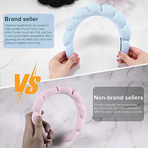 Ztomine Face Wash Headband, Set of 2 - Terry Cloth Spa Headbands for Washing Face or Facial, Puffy Makeup Headbands for Skincare, Mask, Hair Salon, Professional Use (Black & Blue) - color: Black+Blue