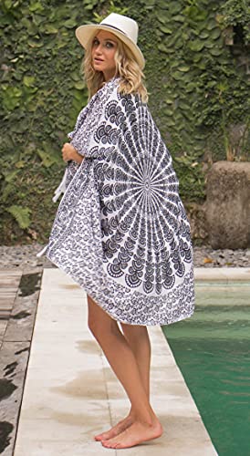 SHU-SHI Sarong Wraps for Women Long Beach Cover ups Pareo Bathing Suit Wrap Skirt Mandala Sarongs Coverup - color: Black/White