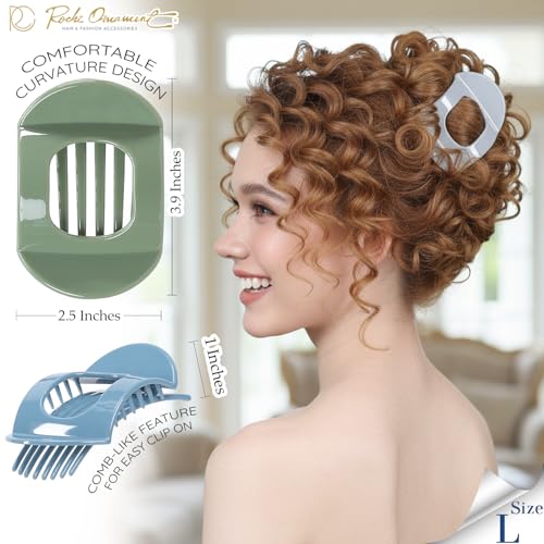 RC ROCHE 6 Pcs Flat Claw Hair Clips for Women Thick Hair French Round Duckbill Square Secure Strong Hold Grip Clamps Barrettes Curved No Slip No Crease Styling Cute Jumbo XL, Large Whispers of Earth - color: (Large) Whispers of Earth