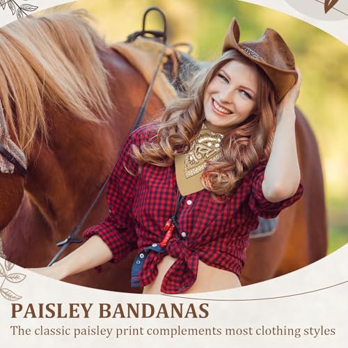 12 Pack Bandanas Unisex Paisley Cowboy Bandanas Bulk Multi Purpose Headband Scarf for Men Women Costume - color: Tan, style: Classic
