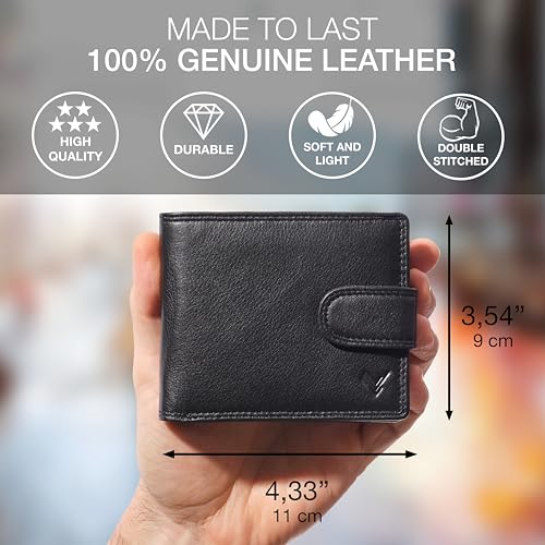 Soft Leather Wallet for Men – Genuine Bifold with Zipper Coin Pocket – Holds Bills, Credit Cards, Coins – RFID Blocking Protection – Stylish, Durable & Practical Leather Wallet for Men - color: Black - Camel