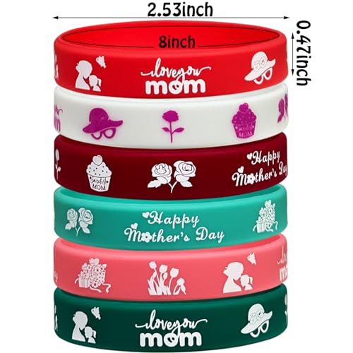 24 Packs Happy Mother’s Day Silicone Bracelets Party Supplies Thank You Mom Motivational Rubber Wristbands Best Mom Birthday Themed Party Favors Award Gifts Bulk of Bracelets Goodie Bag Stuff