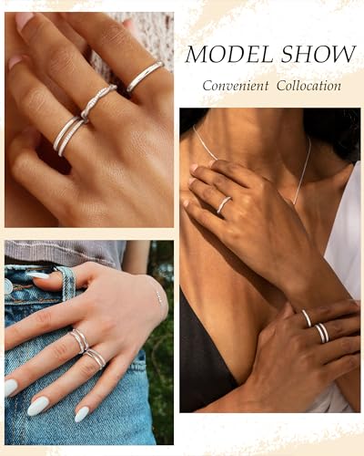 TOBENY Stackable Silver Gold Rings for Women Non Tarnish 14K Gold Plated Cubic Zirconia Ring Set Trendy Dainty Engagement Wedding Bands Thumb Rings Stacking Promise Statement Rings Jewelry Size 6-10 - color: 02-4Pcs Silver Stacking Rings
