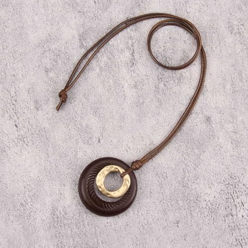 Leather Necklace for Women Long Boho Necklace Bohemian Choker Vintage Necklace Braided Boho Jewelry with Adjustable Brown Leather Cord - color: Boho Vintage Necklaces
