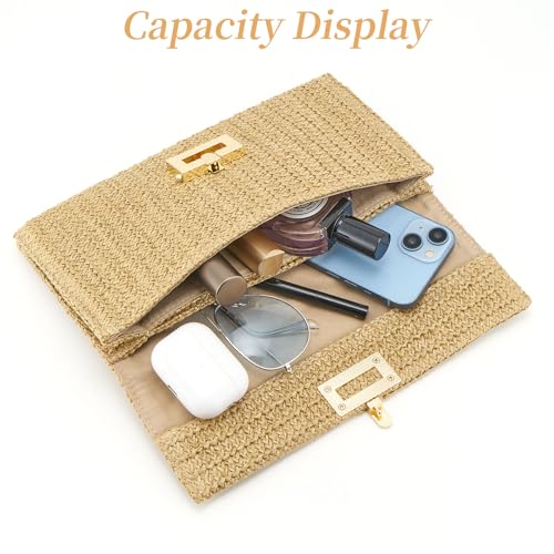 Small Straw Purse for Women Summer Clutch Purses Beach Woven Envelope Bag Raffia Shoulder,Straw Crossbody Bag boho - color: Buckle Beige