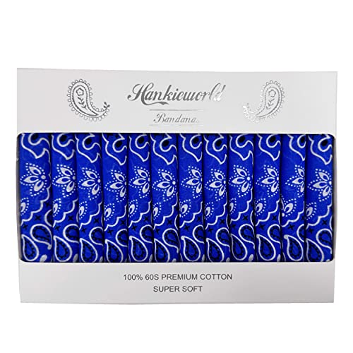 Bandanas Gift Set 12 Pack Soft Thin Handfeel Cotton Bandanna Scarf for men - color: Royal Blue