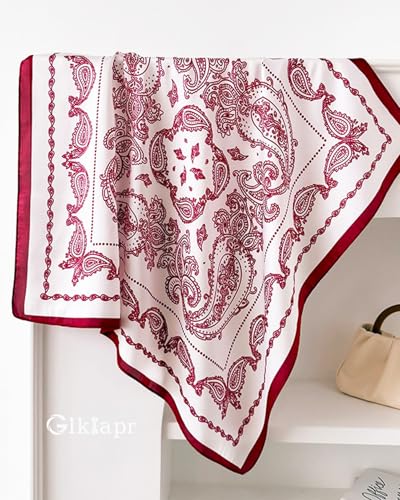 Satin Bandana Headscarf for Women Silky Hair Scarves for Fashion Lightweight - color: 27-red and White Dolphins