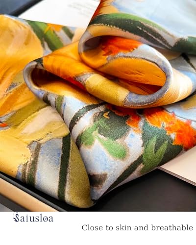Saiusloa Neck Scarf For Womens Silky Head Scarves Hair Bandanas Square Scarf Fashion Accessories lightweight - color: 14-orange Wildflowers