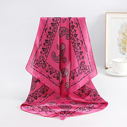 AWAYTR 27.5” Silk Satin Square Head Scarf - 4PCS Satin Head Scarves for Women Hair Kerchief Bandanas Sleeping Head Wraps - color: Cashew (Rose+pink+black+white)