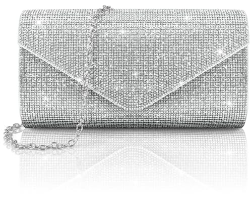 PACETAP Rhinestone Clutch Purses for Women, Sparkly Glitter Evening Bags Handbag Crossbody Bag for 1920s Party Wedding Engagement Prom(Silver) - color: Rhinestone Silver
