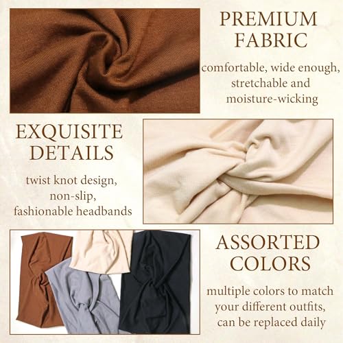 4 Pack Bandana Headbands for Women Large Turban Head Wraps Wide Headband Knotted Criss Cross Head Band Scarf Cute Hairband Workout Hair Wrap Turban Headband for Women’s Hair - color: Style 113