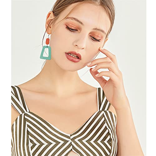 ANXIN Boho Personality Retro Tassel Rectangular Wooden Contrasting colors Earrings Chic Green Temperament Geometric Earrings Jewelry Gifts For Women - color: GREEN Wooden colors Earrings