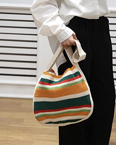 ENBEI Women's Crochet Tote Bag Knit Shoulder bag,Aesthetic Bag,Cute Eco-Friendly Tote for Travel,Daily Use,Gift Box Packaging - color: White-a